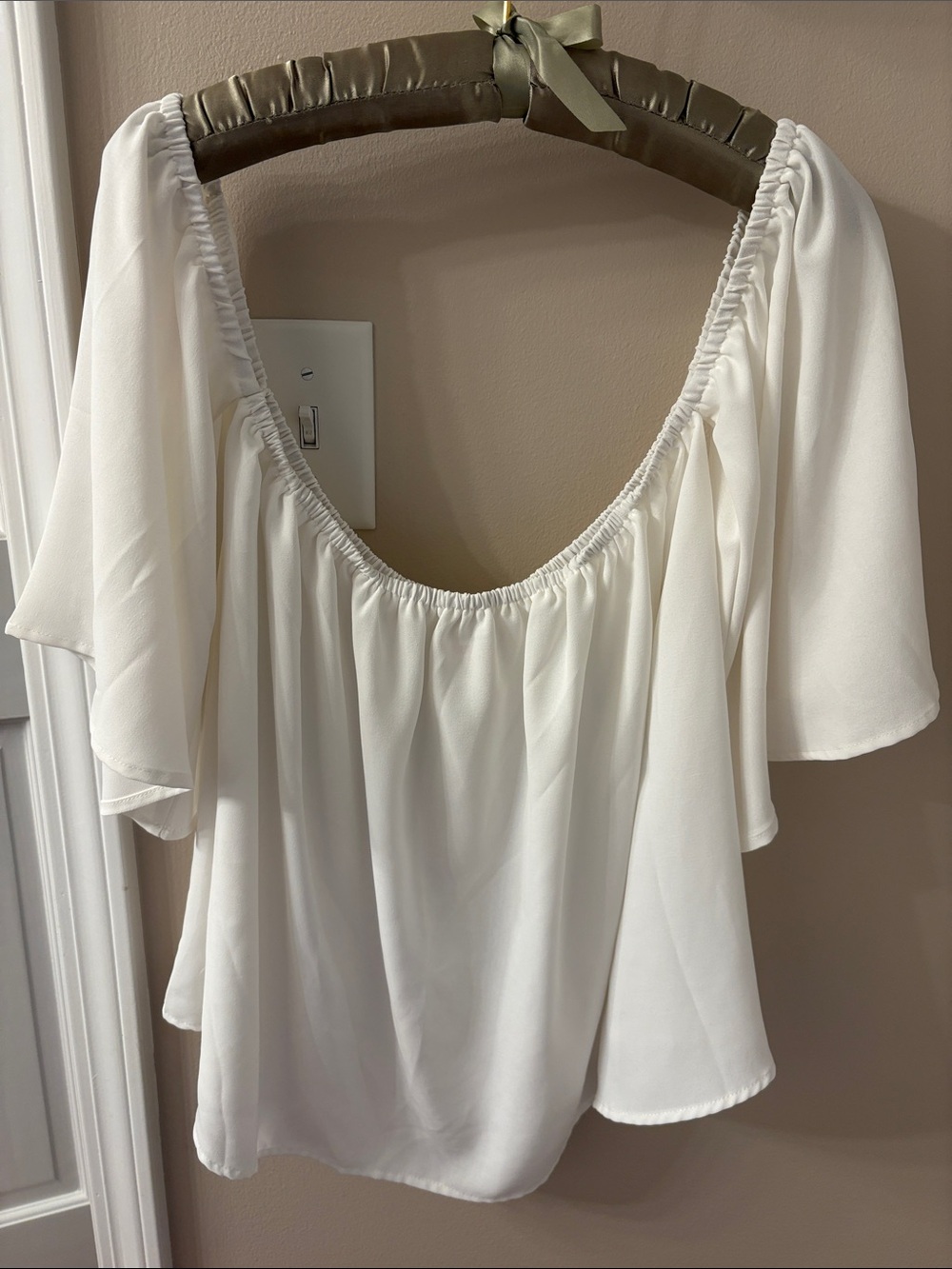 Women’s White Off-Shoulder Flutter Sleeve Blouse